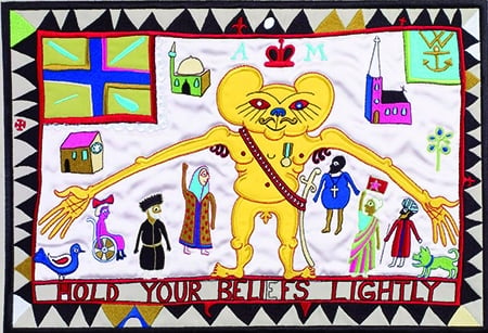 Grayson Perry tapestry - Hold your Beliefs Lightly