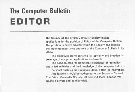 BCS editor job ad (1970s)