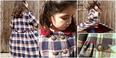 Picture collage of the girl in the tartan coat