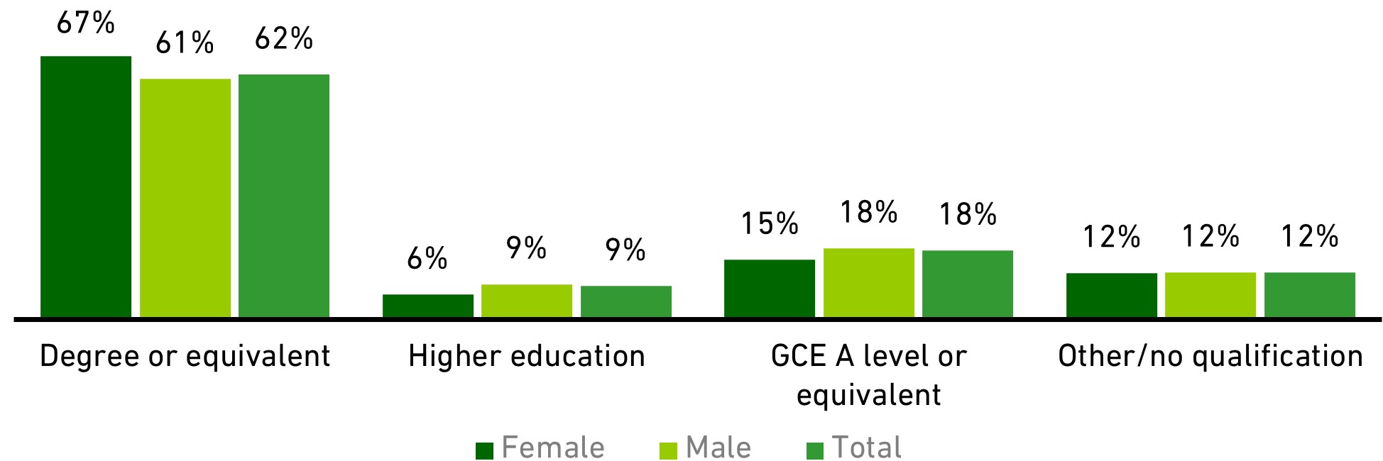 Chart showing the level of educational attainment amongst IT specialists (2020)