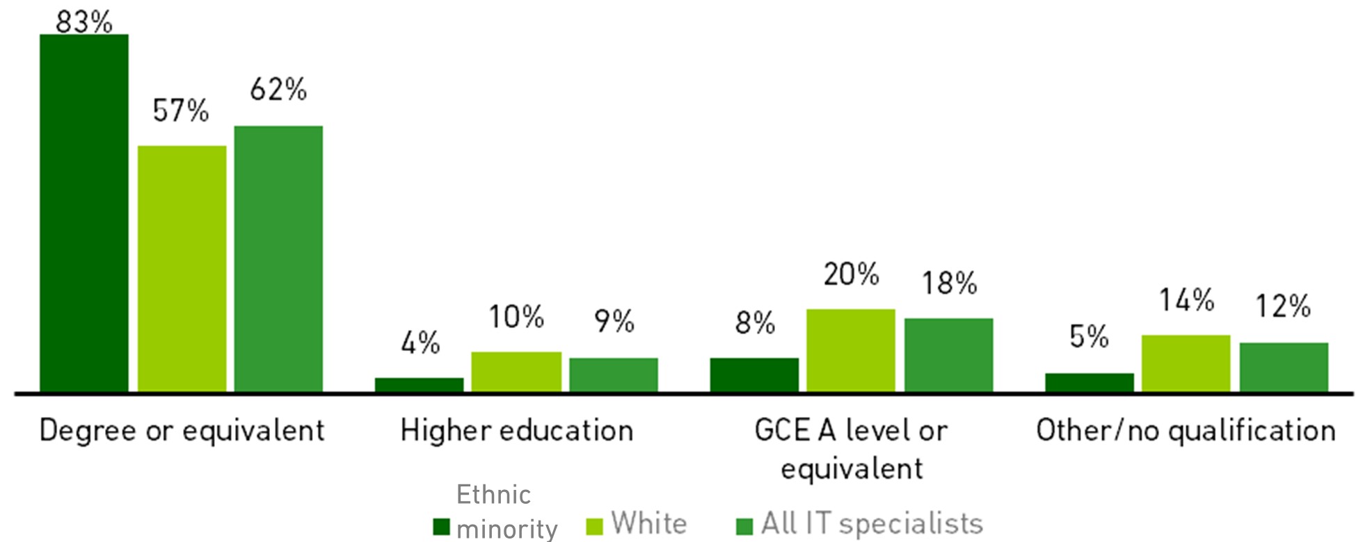 Chart showing the level of educational attainment amongst IT specialists (2020)