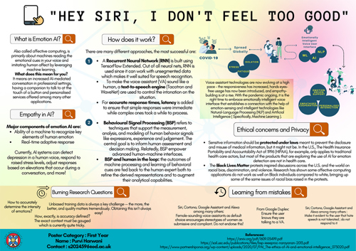 Purvi Hawani's research poster: ‘Hey Siri, I Don’t Feel Too Good!’