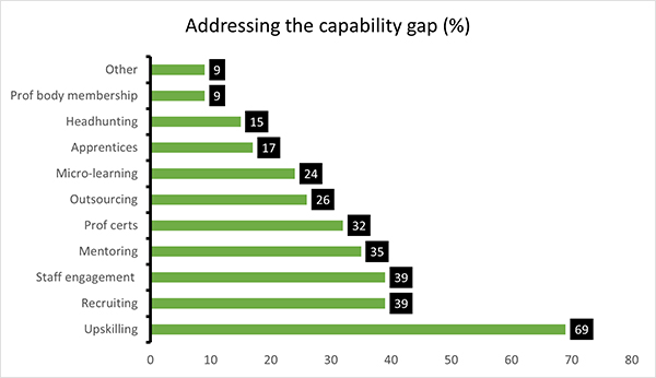 Graph showing how organisations plan to address the capability gaps