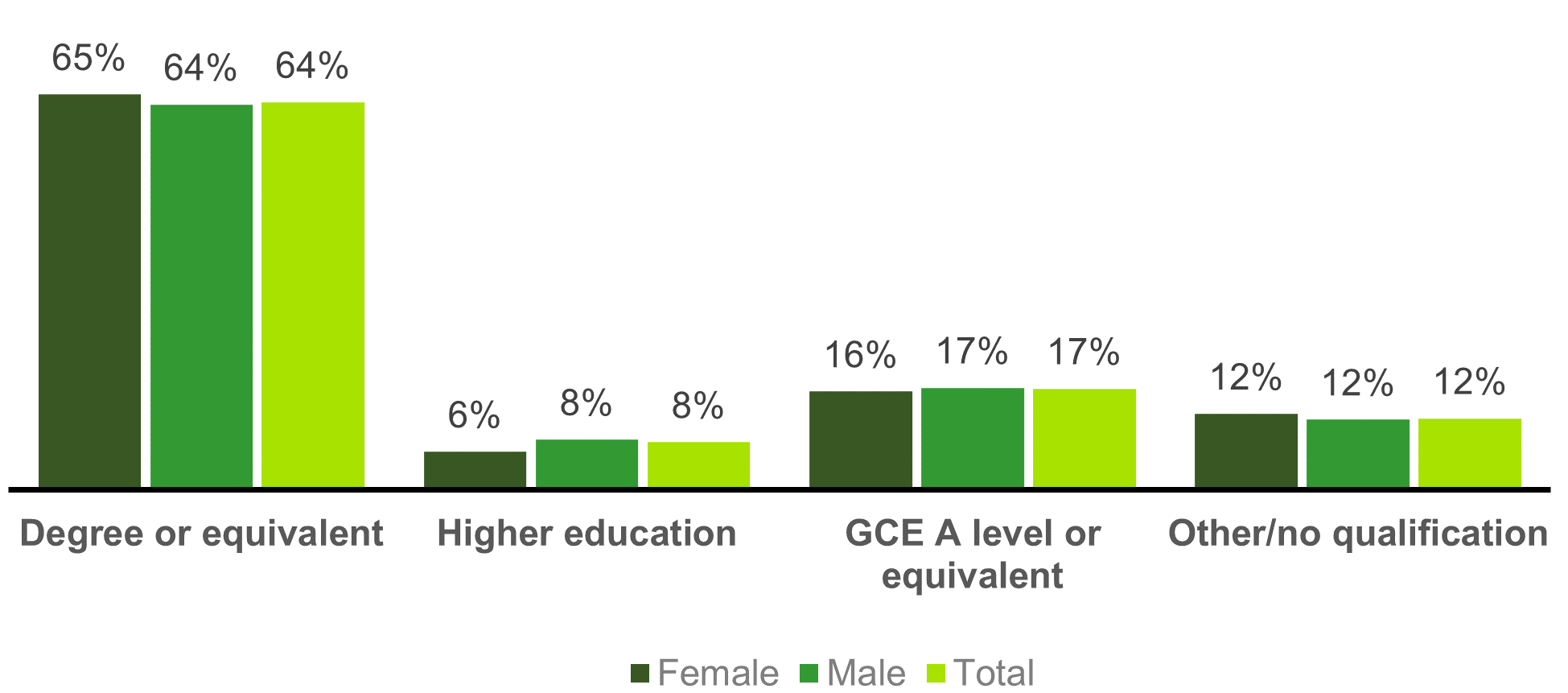 Chart showing the level of educational attainment amongst IT specialists (2021)