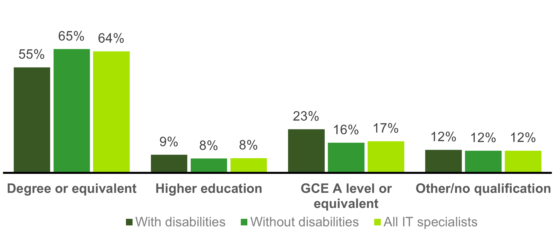 Chart showing the level of educational attainment amongst IT specialists (2021)