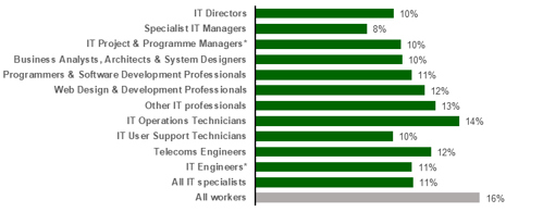 Chart showing Representation by IT occupation (2022)